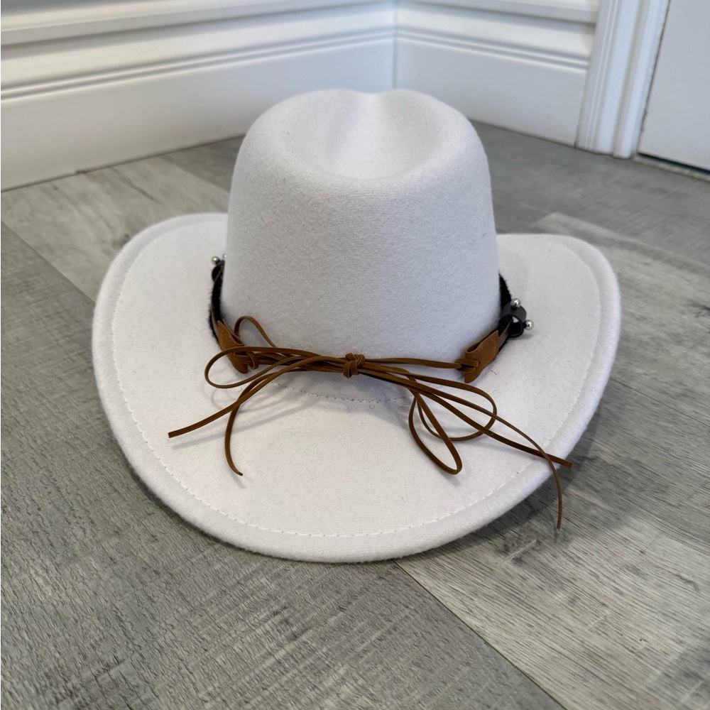 White Cowboy Hat with Brown Band - Picture 3 of 4